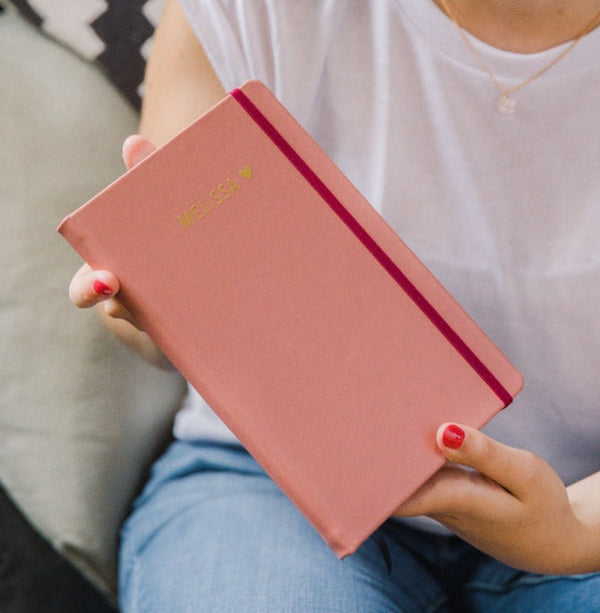 Pink, hardcover, handmade notebook from Catalina Sanchez